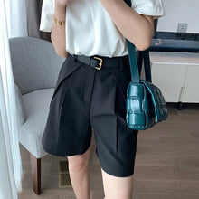 Load image into Gallery viewer, Khaki Women&#39;s Summer Fashion Shorts Knee-length Wide High Waist Formal Long Shorts Female Loose Casual Short Pants Women Black