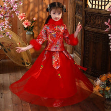 Load image into Gallery viewer, Kids New Year Dress Clothes Autumn Winter New Embroider Girl&#39;s Hanfu Cheongsam Chinese Tradition Wedding Flower Girl Dresses