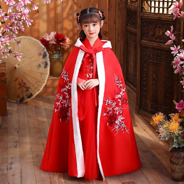 Kids New Year Dress Clothes Autumn Winter New Embroider Girl's Hanfu Cheongsam Chinese Tradition Wedding Flower Girl Dresses