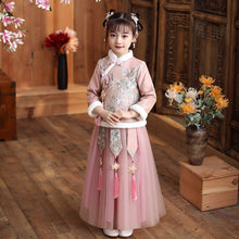 Load image into Gallery viewer, Kids New Year Dress Clothes Autumn Winter New Embroider Girl&#39;s Hanfu Cheongsam Chinese Tradition Wedding Flower Girl Dresses