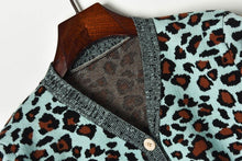 Load image into Gallery viewer, Knitted 2 piece Set Women Single Breasted Leopard Jacquard Sweater Cardigan + Elastic Waist A Line Mini Skirt Matching Sets Suit