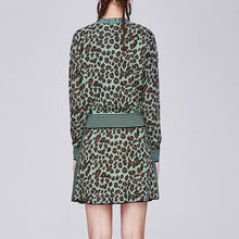 Load image into Gallery viewer, Knitted 2 piece Set Women Single Breasted Leopard Jacquard Sweater Cardigan + Elastic Waist A Line Mini Skirt Matching Sets Suit
