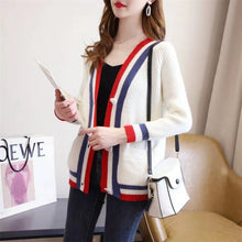 Load image into Gallery viewer, Knitted Cardigan Women Spring and Autumn 2021 New V-neck Sweater Foreign Style Simple Color Matching Loose Top outer Wear
