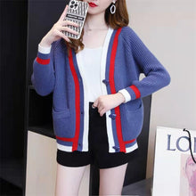 Load image into Gallery viewer, Knitted Cardigan Women Spring and Autumn 2021 New V-neck Sweater Foreign Style Simple Color Matching Loose Top outer Wear