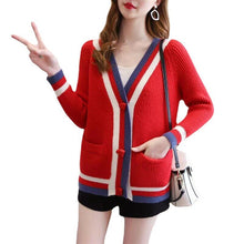 Load image into Gallery viewer, Knitted Cardigan Women Spring and Autumn 2021 New V-neck Sweater Foreign Style Simple Color Matching Loose Top outer Wear