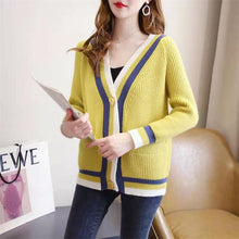 Load image into Gallery viewer, Knitted Cardigan Women Spring and Autumn 2021 New V-neck Sweater Foreign Style Simple Color Matching Loose Top outer Wear