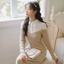 Load image into Gallery viewer, Knitted Dress Slim Sexy Simple Fashion Bodycon Dress Women&#39;s Autumn Lapel Stitching Beaded Chic Retro Sweater Dress Fall Femme