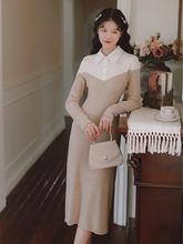 Load image into Gallery viewer, Knitted Dress Slim Sexy Simple Fashion Bodycon Dress Women&#39;s Autumn Lapel Stitching Beaded Chic Retro Sweater Dress Fall Femme