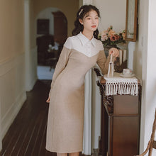 Load image into Gallery viewer, Knitted Dress Slim Sexy Simple Fashion Bodycon Dress Women&#39;s Autumn Lapel Stitching Beaded Chic Retro Sweater Dress Fall Femme