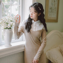 Load image into Gallery viewer, Knitted Dress Slim Sexy Simple Fashion Bodycon Dress Women&#39;s Autumn Lapel Stitching Beaded Chic Retro Sweater Dress Fall Femme