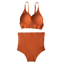 Load image into Gallery viewer, Knitted Halter High Waist Slimming Swimsuit Korean Ins Style 2021 New Bikini Sexy Hot Spring Swimsuit For Swimwear Women Beach