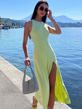 Load image into Gallery viewer, Knitted Split Sleeveless Midi Women Dress Sexy Solid Slim Hip Package Dresses 2023 Spring Summer Ladies Fashion Vestido