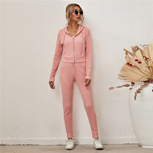 Load image into Gallery viewer, Knitted Tracksuit Women Two Piece Set Autumn Clothes Solid Color Zipper Hooded Top and Long Pants Suit Casual Lounge Wear Outfit
