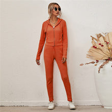Load image into Gallery viewer, Knitted Tracksuit Women Two Piece Set Autumn Clothes Solid Color Zipper Hooded Top and Long Pants Suit Casual Lounge Wear Outfit