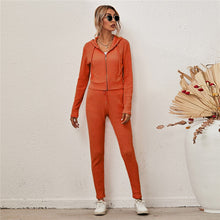 Load image into Gallery viewer, Knitted Tracksuit Women Two Piece Set Autumn Clothes Solid Color Zipper Hooded Top and Long Pants Suit Casual Lounge Wear Outfit