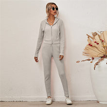 Load image into Gallery viewer, Knitted Tracksuit Women Two Piece Set Autumn Clothes Solid Color Zipper Hooded Top and Long Pants Suit Casual Lounge Wear Outfit