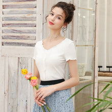 Load image into Gallery viewer, Knitting Elegant V Neck Female Summer Top Lace T Shirt Shirts Feminina For Women Tops Friends Tees Tshirt Korean Clothes