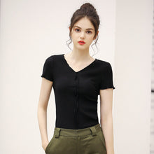 Load image into Gallery viewer, Knitting Elegant V Neck Female Summer Top Lace T Shirt Shirts Feminina For Women Tops Friends Tees Tshirt Korean Clothes