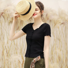 Load image into Gallery viewer, Knitting Elegant V Neck Female Summer Top Lace T Shirt Shirts Feminina For Women Tops Friends Tees Tshirt Korean Clothes