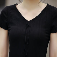 Load image into Gallery viewer, Knitting Elegant V Neck Female Summer Top Lace T Shirt Shirts Feminina For Women Tops Friends Tees Tshirt Korean Clothes