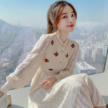 Load image into Gallery viewer, Knitting Maxi Dresses for Women Female Korea Style Slim Embroidery Warm Wool Long Sleeve Woman Dress Party 2022 Autumn Winter