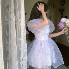 Load image into Gallery viewer, Korea Kawaii Floral Dress Women Summer 2021 Print Beach Sweet Party Mini Dresses Bubble Sleeve Casual France Princess Dress Boho