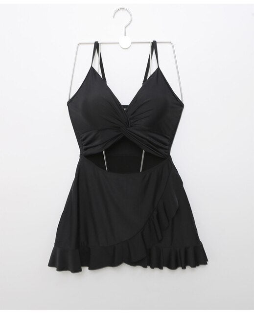 Korea Monokini Women Swimwear Solid Swimsuit Cut Out Ruffle Bathing Suit sexy Monokini Beachwear 2021 New Maillot