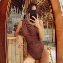 Load image into Gallery viewer, Korea Monokini Women Swimwear Solid Swimsuit Single Shoulder Bathing Suit sexy Monokini Beachwear 2021 New Maillot