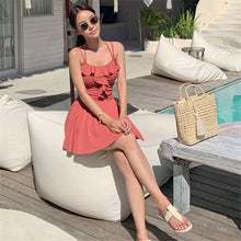 Load image into Gallery viewer, Korea Style One Piece Swimsuit Women Solid Swimwear Push Up Monokini Ruffle Swim Suit Bandeau Trikini Skirt Bathing Suit Pad