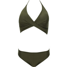 Load image into Gallery viewer, Korean Bikini Women Solid Swimwear Push Up Swimsuit Solid Biquini Halter Bikinis Green Bathing Suit sexy Maillot De Bain