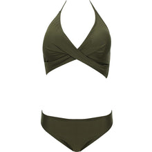Load image into Gallery viewer, Korean Bikini Women Solid Swimwear Push Up Swimsuit Solid Biquini Halter Bikinis Green Bathing Suit sexy Maillot De Bain