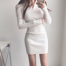 Load image into Gallery viewer, Korean Chic Autumn Simple Slim Waist Solid Knitted Dress Women Bodycon Elegant Casual Vestidos Mujer All Match Fashion Robe