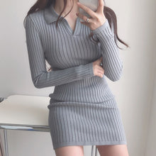 Load image into Gallery viewer, Korean Chic Autumn Simple Slim Waist Solid Knitted Dress Women Bodycon Elegant Casual Vestidos Mujer All Match Fashion Robe