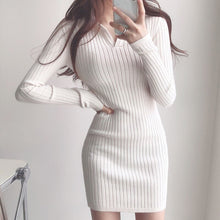 Load image into Gallery viewer, Korean Chic Autumn Simple Slim Waist Solid Knitted Dress Women Bodycon Elegant Casual Vestidos Mujer All Match Fashion Robe