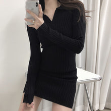 Load image into Gallery viewer, Korean Chic Autumn Simple Slim Waist Solid Knitted Dress Women Bodycon Elegant Casual Vestidos Mujer All Match Fashion Robe