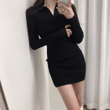 Load image into Gallery viewer, Korean Chic Autumn Simple Slim Waist Solid Knitted Dress Women Bodycon Elegant Casual Vestidos Mujer All Match Fashion Robe