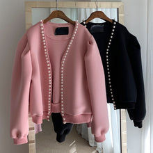 Load image into Gallery viewer, Korean Chic Autumn Sweet Pearl Lace Design Coat Women Loose Puff Sleeve Short Jacket Women Simple All Match Casual Women Tops