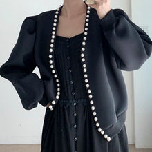 Load image into Gallery viewer, Korean Chic Autumn Sweet Pearl Lace Design Coat Women Loose Puff Sleeve Short Jacket Women Simple All Match Casual Women Tops