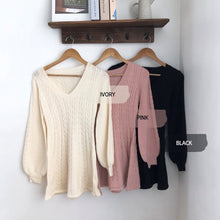 Load image into Gallery viewer, Korean Chic Elegant Slim V-neck Knitted Dress for Women Autumn Winter 2022 New Lantern Sleeve Solid Vestidos Simple Casual Robe