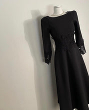 Load image into Gallery viewer, Korean Chic Elegant Temperament Stitching High Waist Thin Round Hollow Out White Lace Crochet Long Sleeve Dress Robe Femme Hip