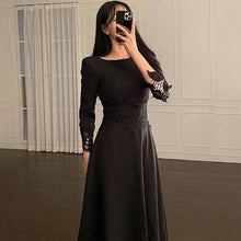 Load image into Gallery viewer, Korean Chic Elegant Temperament Stitching High Waist Thin Round Hollow Out White Lace Crochet Long Sleeve Dress Robe Femme Hip
