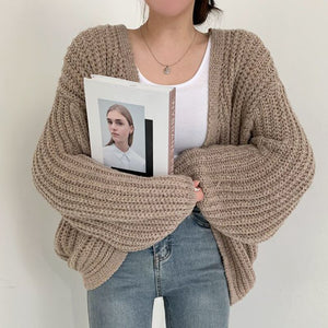 Korean Chic Loose Casual Long Sleeve V Neck Knitted Cardigans Simplr Solid All Match Autumn 2022 Sweaters Fashion Elegant Tops