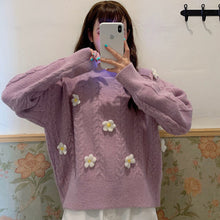 Load image into Gallery viewer, Korean Chic Sweet Fresh Three Dimensional Flower Sweaters Women Loose Casual O Neck Long Sleeve Pullovers Autumn Knitted Tops