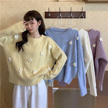 Load image into Gallery viewer, Korean Chic Sweet Fresh Three Dimensional Flower Sweaters Women Loose Casual O Neck Long Sleeve Pullovers Autumn Knitted Tops
