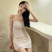 Load image into Gallery viewer, Korean Designer Floral Strap Dress Women Sexy Style White Bodycon Sweet Micro Mini Dress High Street Party Dresses Summer 2021
