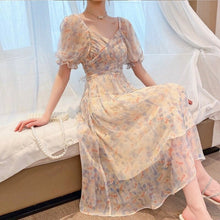 Load image into Gallery viewer, Korean Elegant Floral Boho Dress Women Summer Casual Sexy V-Neck Party Midi Dress High Waist Chiffon Casual Princess Fairy Dress