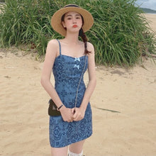 Load image into Gallery viewer, Korean Elegant Strap Mini Dress Women Sexy Party High Street Slim Blue Dresses Print Outdoor Holiday Beach Summer Dresses 2021