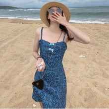 Load image into Gallery viewer, Korean Elegant Strap Mini Dress Women Sexy Party High Street Slim Blue Dresses Print Outdoor Holiday Beach Summer Dresses 2021