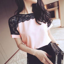 Load image into Gallery viewer, Korean Fashion Chiffon Women Blouses Lace Short Sleeve Pink Women Shirts Plus Size 4XL/5XL Womens Tops Blusas Femininas Elegante