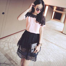 Load image into Gallery viewer, Korean Fashion Chiffon Women Blouses Lace Short Sleeve Pink Women Shirts Plus Size 4XL/5XL Womens Tops Blusas Femininas Elegante